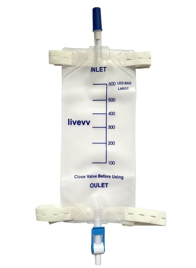 lifevv 3 Pack Easy-Tap Leg Bag Urinary Drainage Bag, 600 ml with 3 18” Tubing, Anti-Reflux Valve, Cloth Straps Easy Flip Drain - Image 2